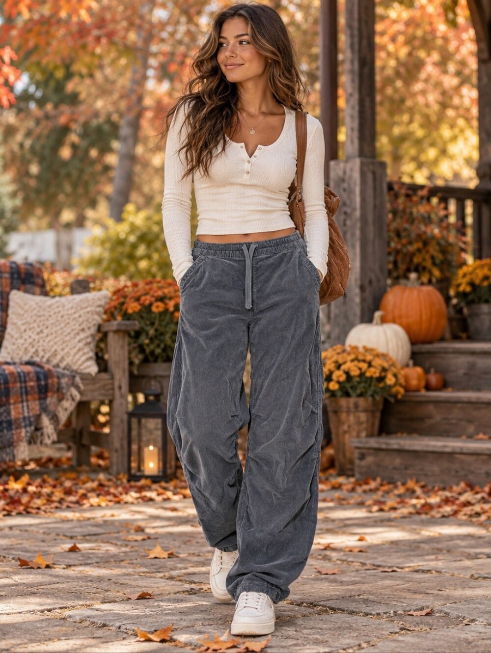 Hollister Baggy Parachute Corduroy Pants Adjustable Rise Gray Y2K Streetwear